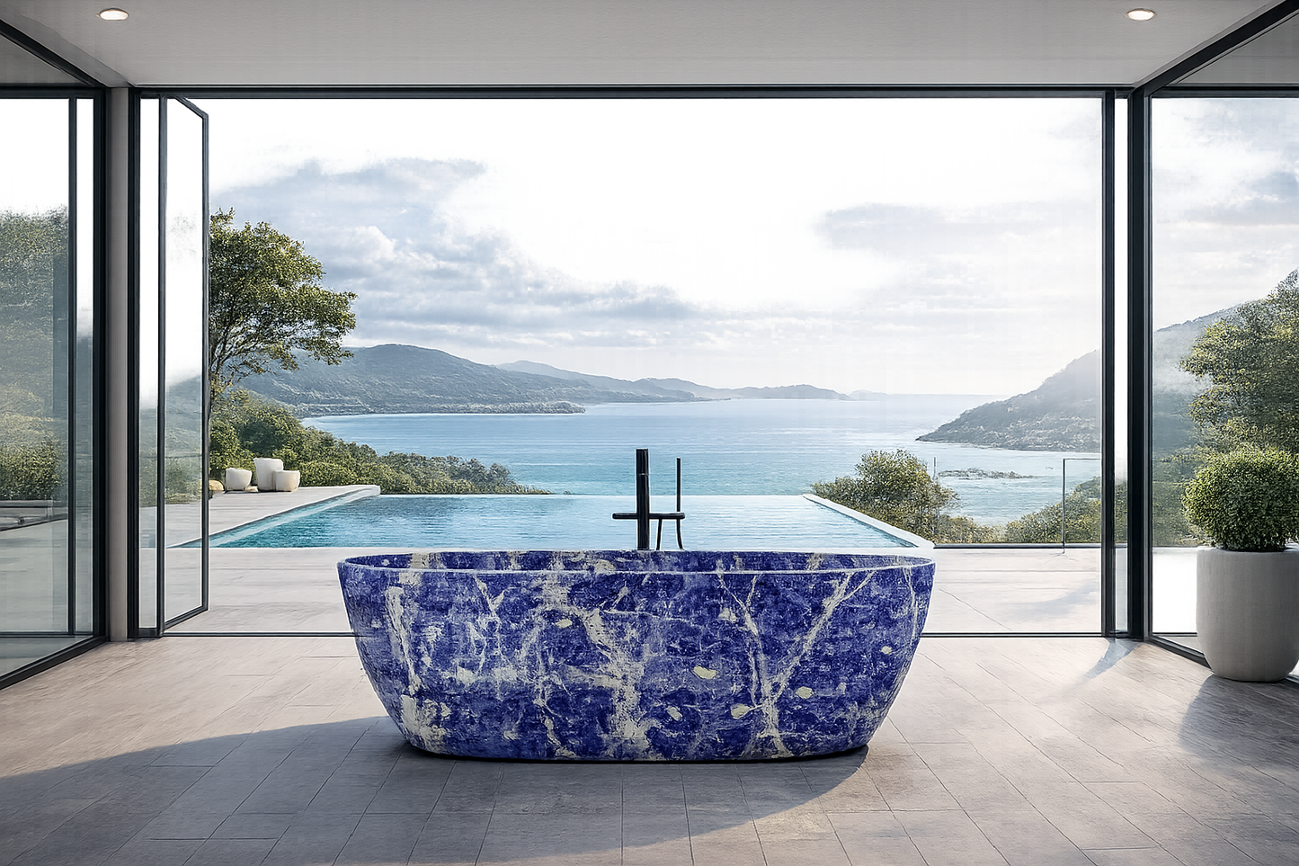 Bolivian Blue Freestanding Marble Bathtub