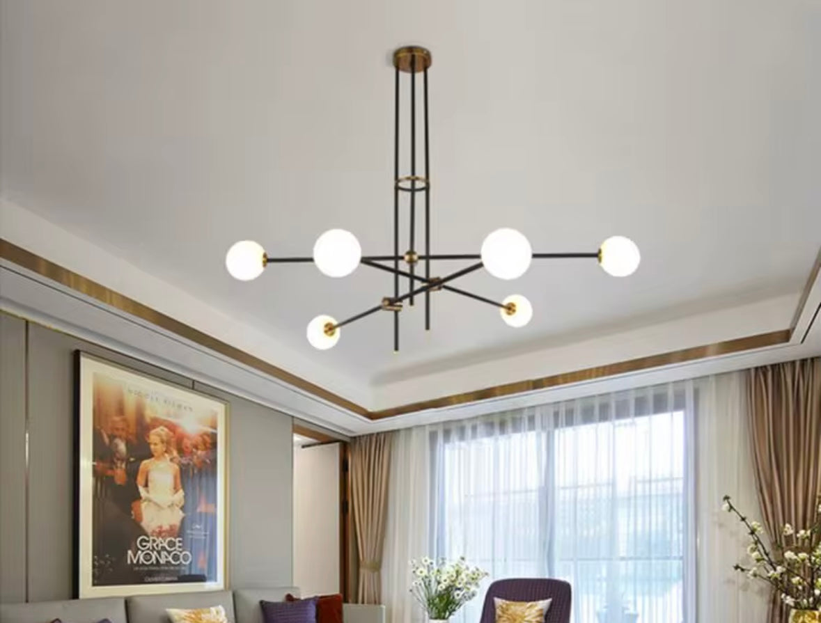 Black & Gold 6-Ball Minimalist Chandelier