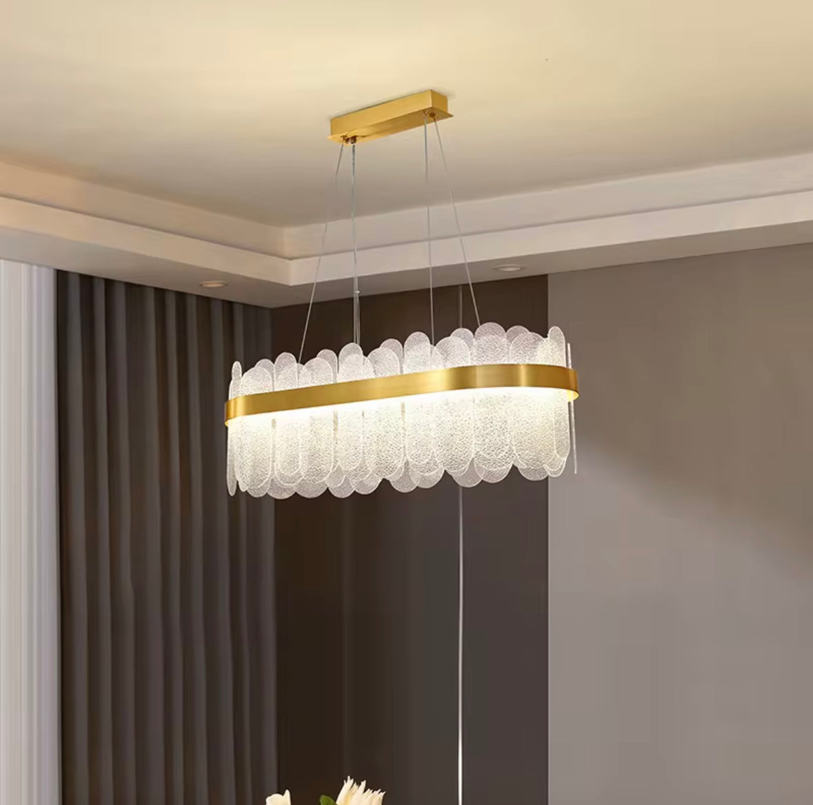 Rock Crystal Style Glass Gold Chandelier