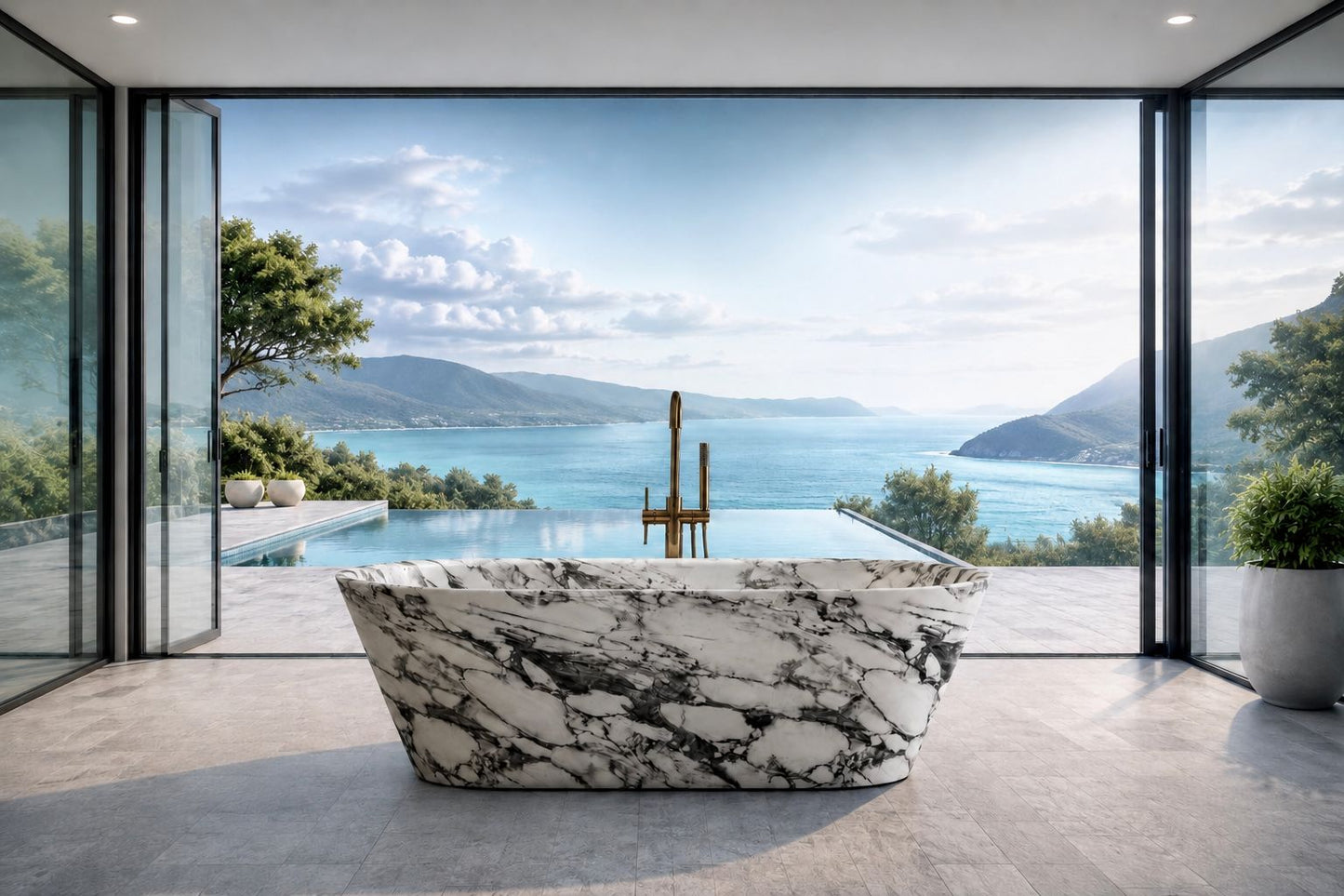 Arabescato Corchia Freestanding Marble Bathtub