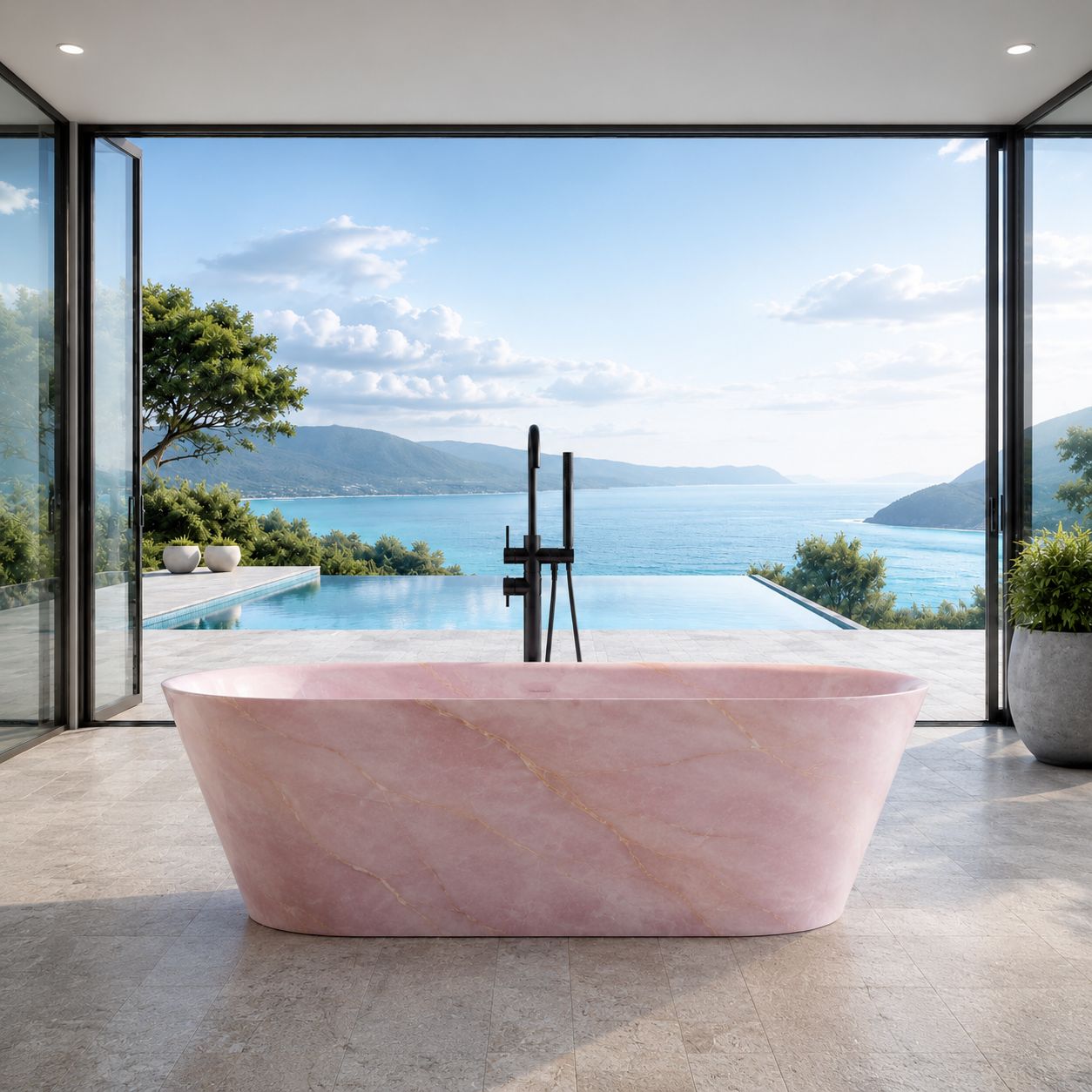 Pink Onyx Freestanding Marble Bathtub