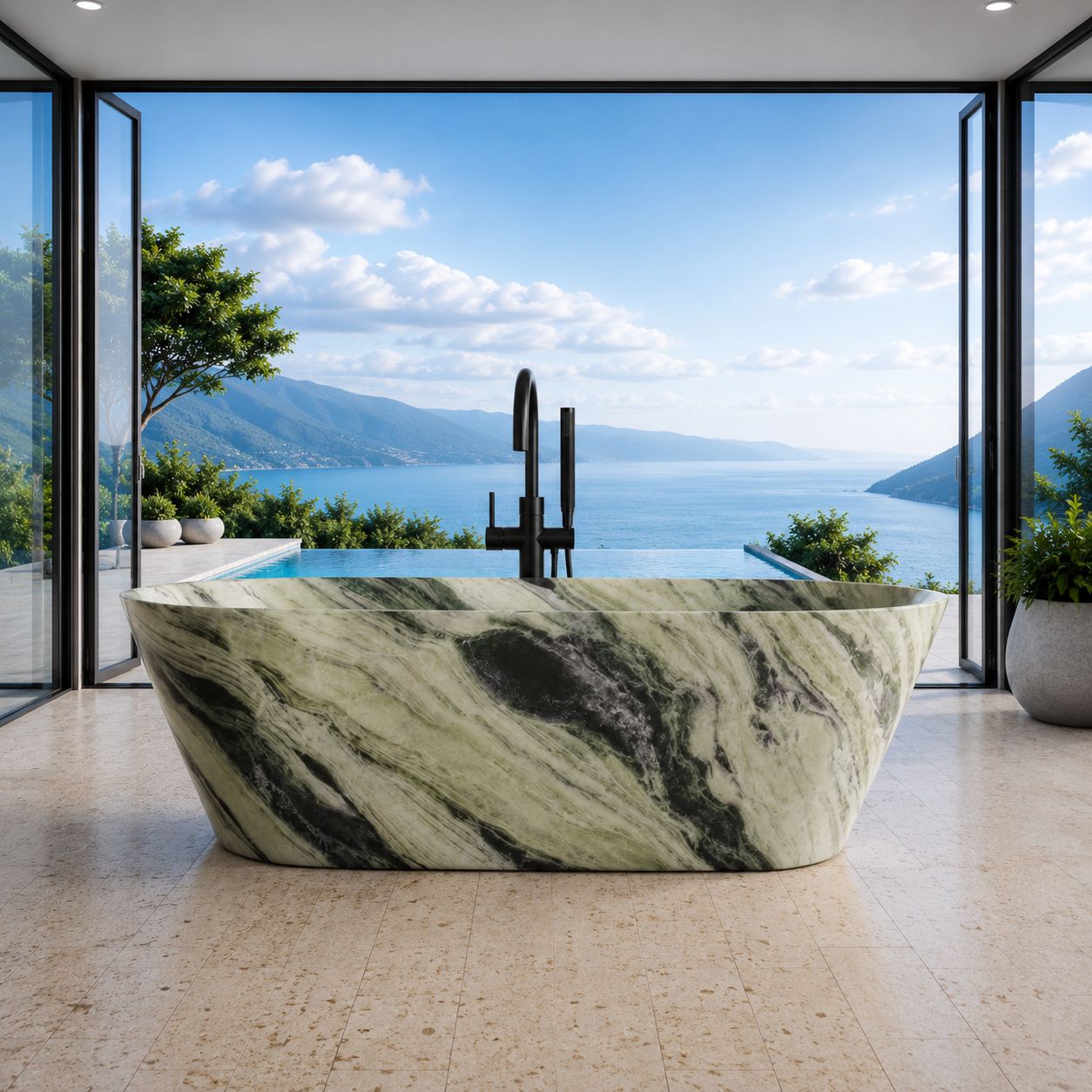 Rainforest Green Freestanding Marble Bathtub