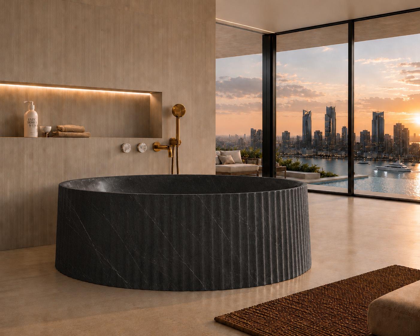 Nero Marquita Fluted Marble Bathtub