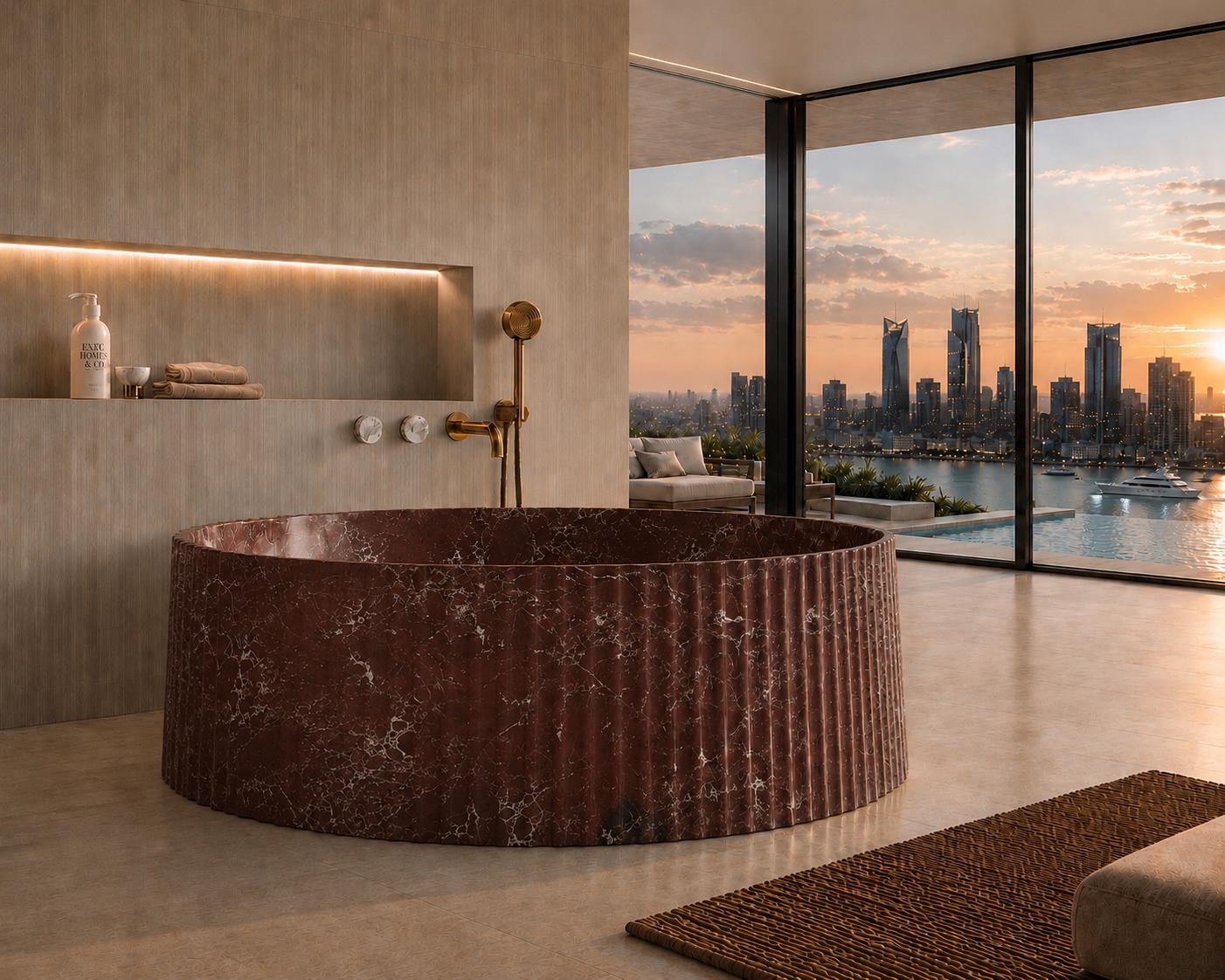 Rosa Alicante Fluted Marble Bathtub