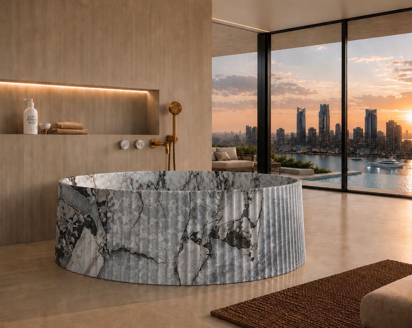Calacatta Blue Fluted Marble Bathtub