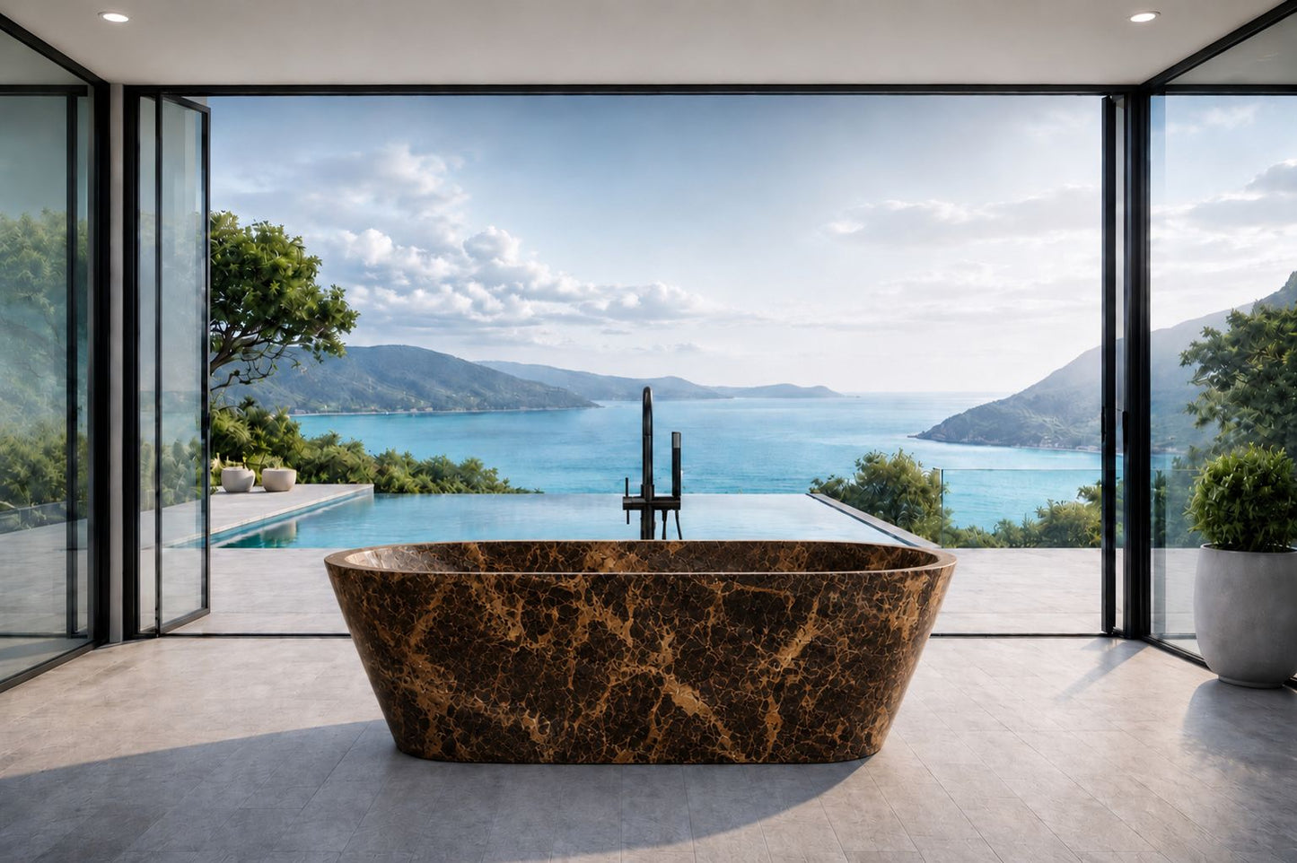 Dark Emperador Freestanding Marble Bathtub