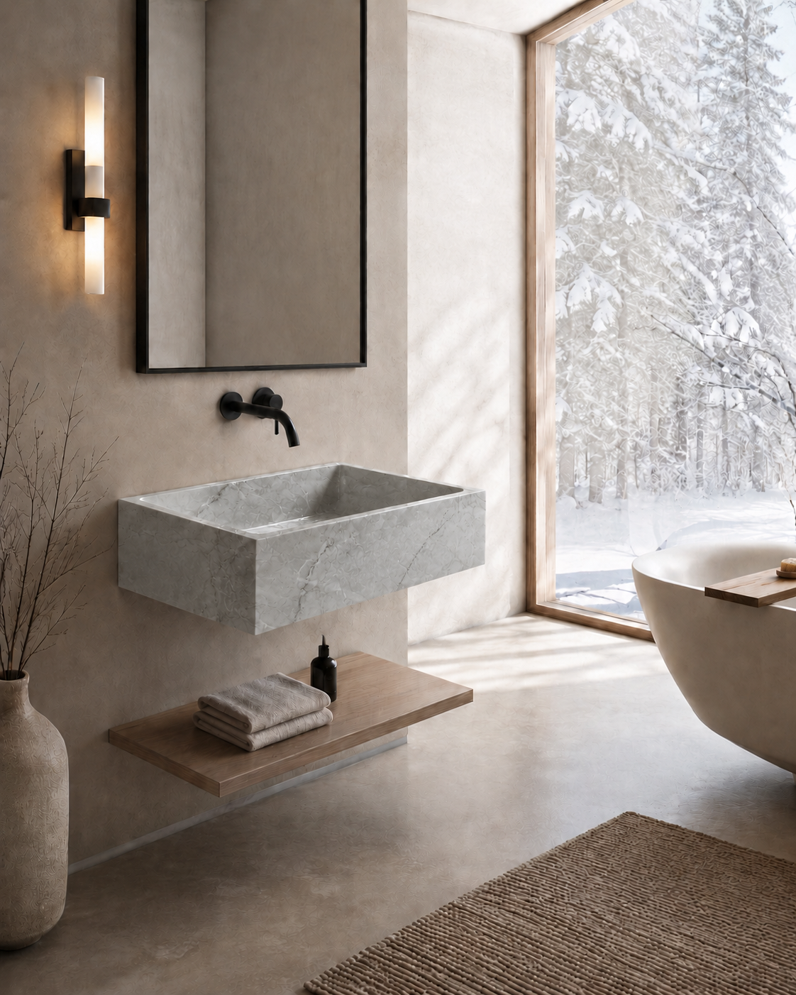 Verona Collection | Single Wall Mounted Stone Basins