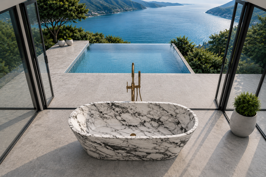 Arabescato Corchia Freestanding Marble Bathtub | Luxury Stone Bathtub