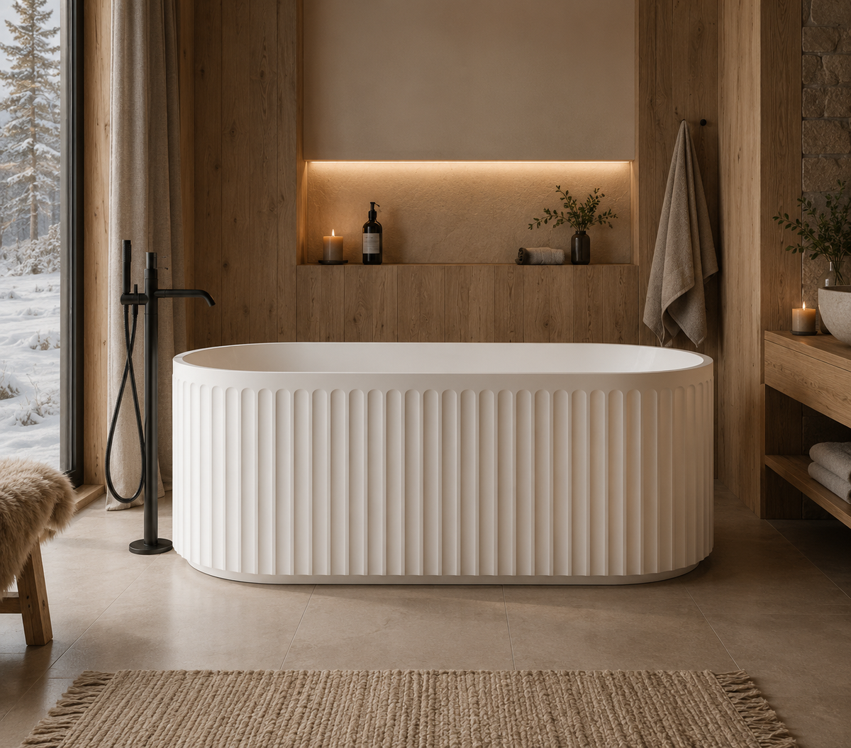 Fluted Stone Resin Freestanding Bath – product view 3