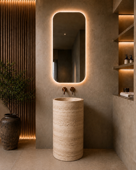 Beige Travertine Marble Pedestal, product view 1