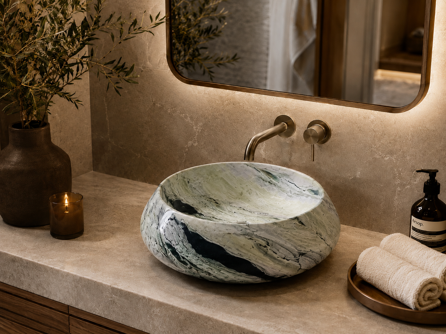Carrara Collection | Luxury Counter-Top Marble Bowl Sink