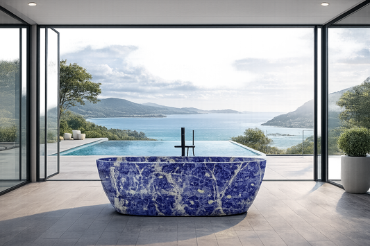 Bolivian Blue Freestanding Marble Bathtub