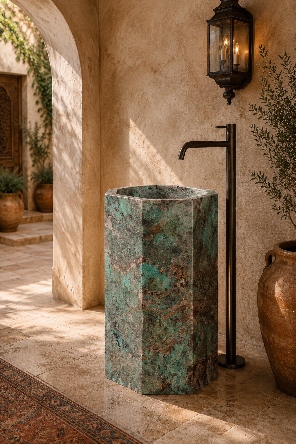 Freestanding marble pedestal Amazon green 