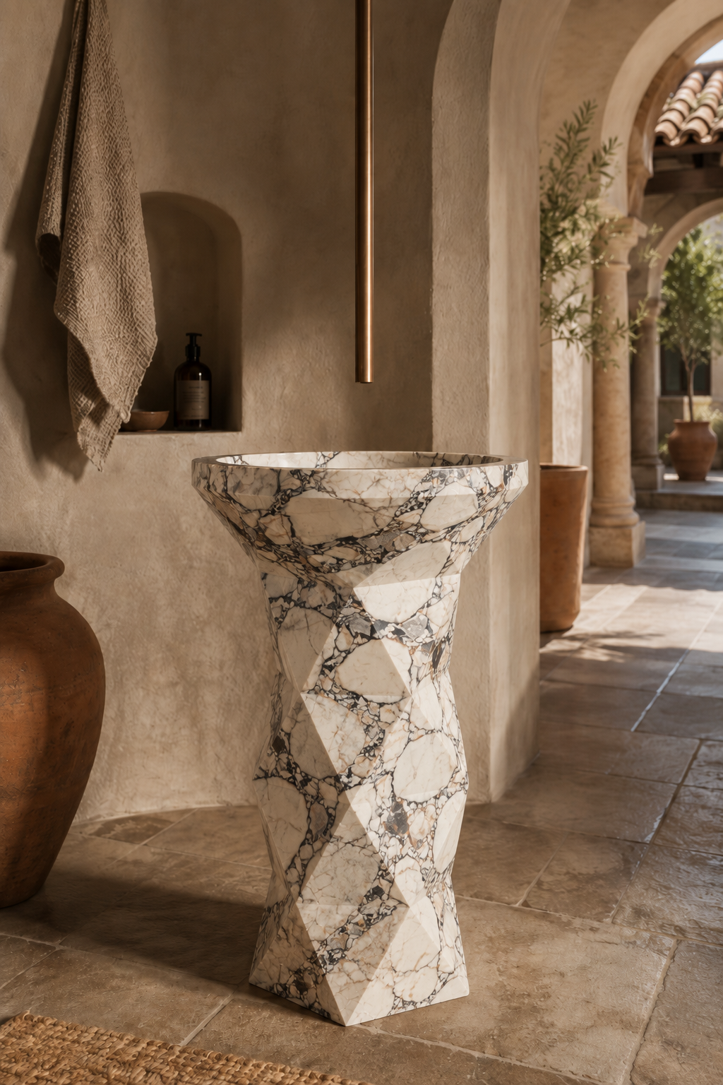 Freestanding blue calacatta basin 