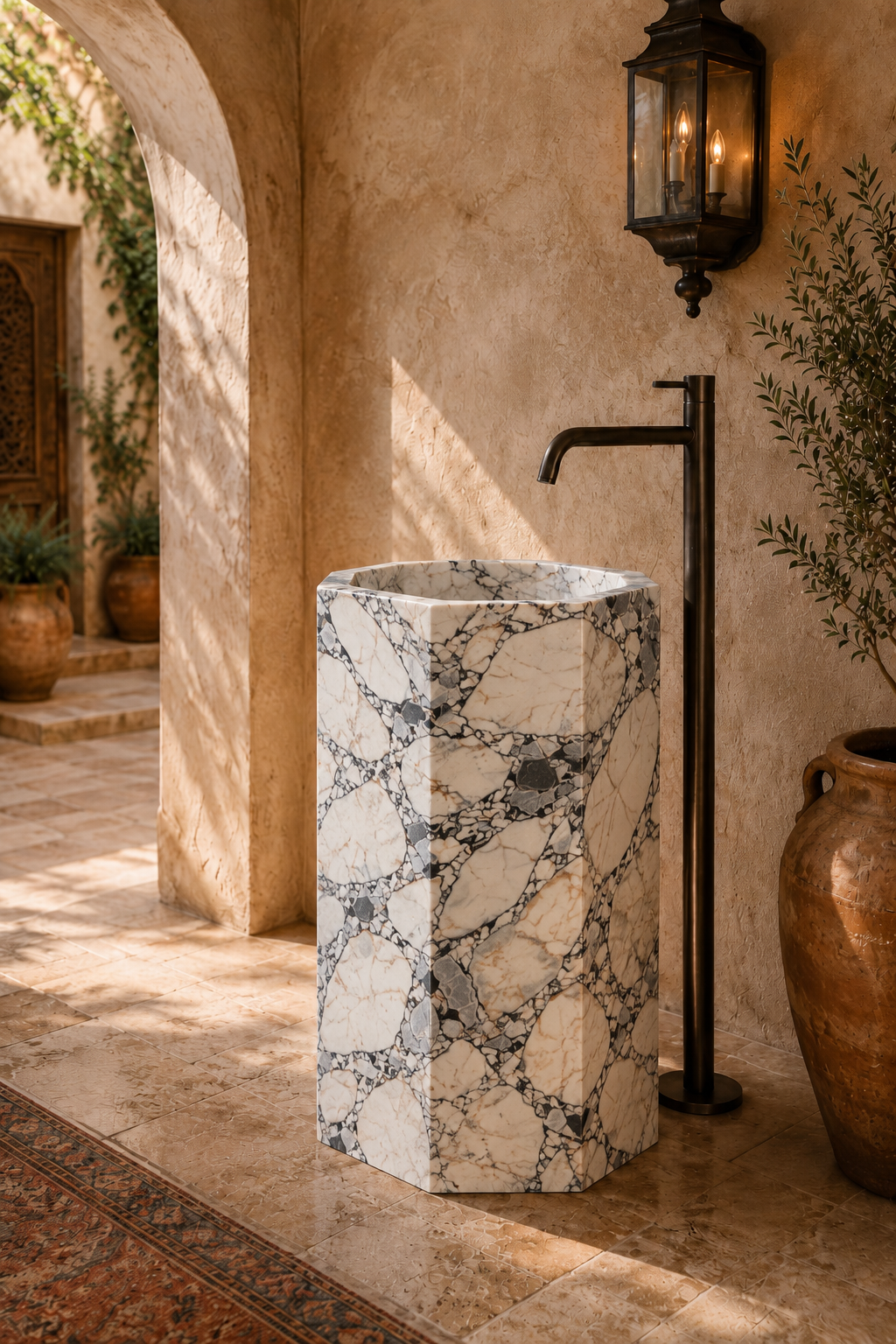 Freestanding calacatta blue marble sink 