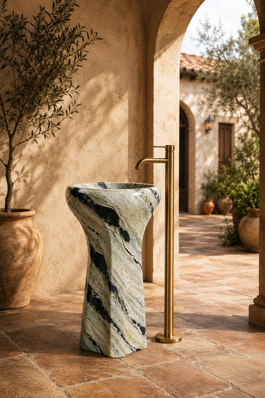 Shangri La Green freestanding marble wash basin 