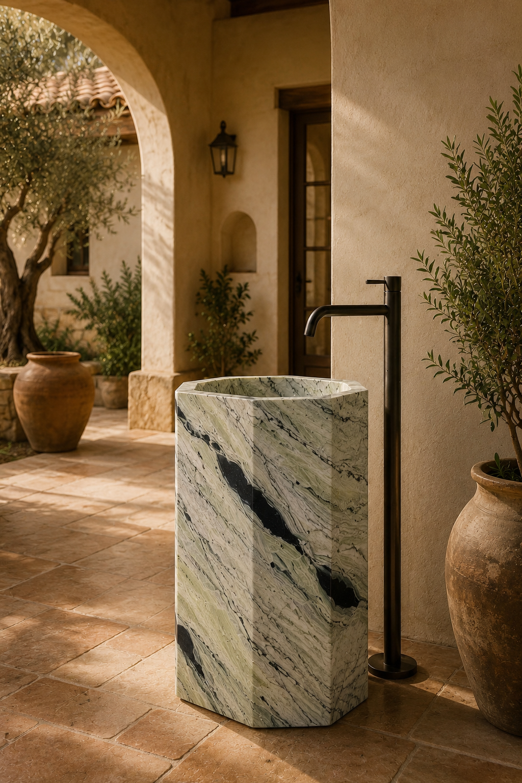 Freestanding marble pedestal Shangri La green 