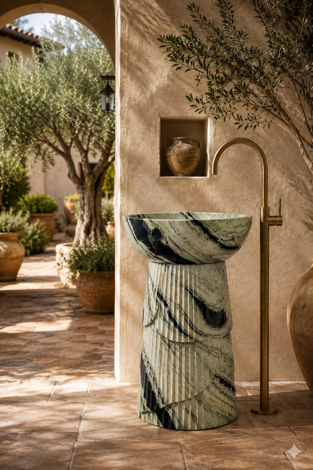 Freestanding Shangri La green marble sink 