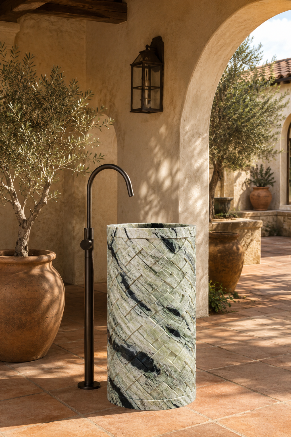 Shangri La green marble pedestal 