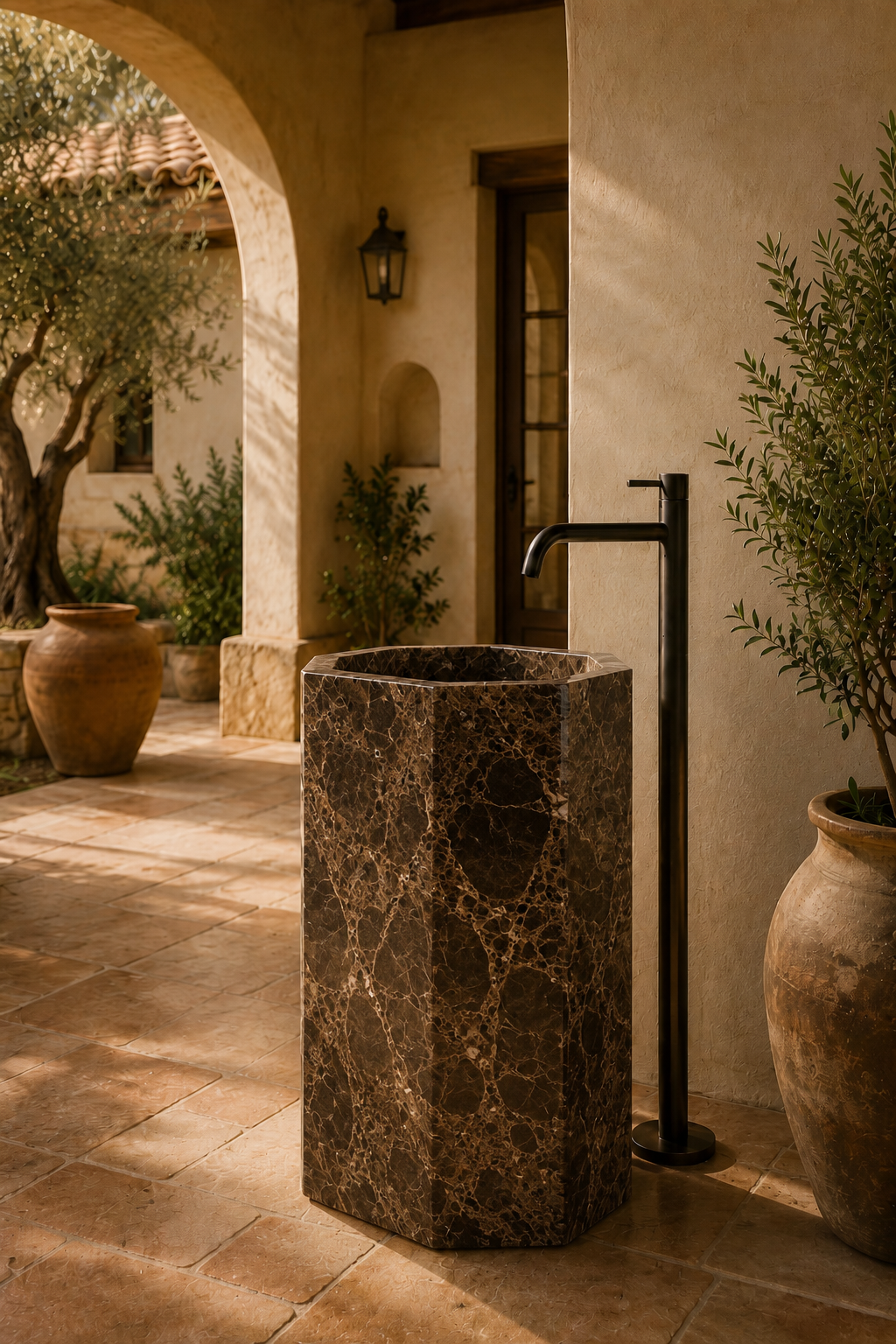 Freestanding marble dark Emperador basin 