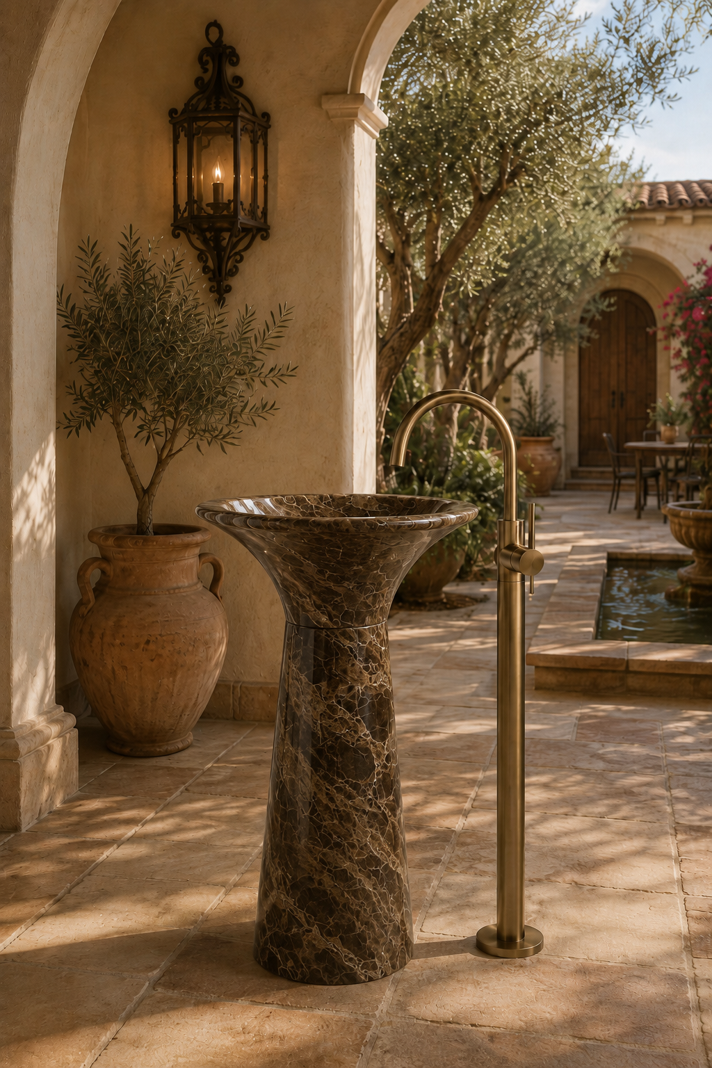 Dark Emperador freestanding marble basin 