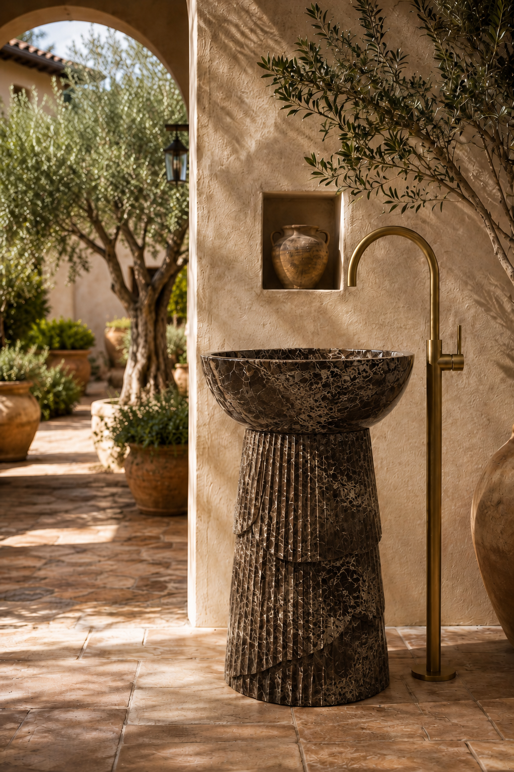 Dark Emperador marble basin 