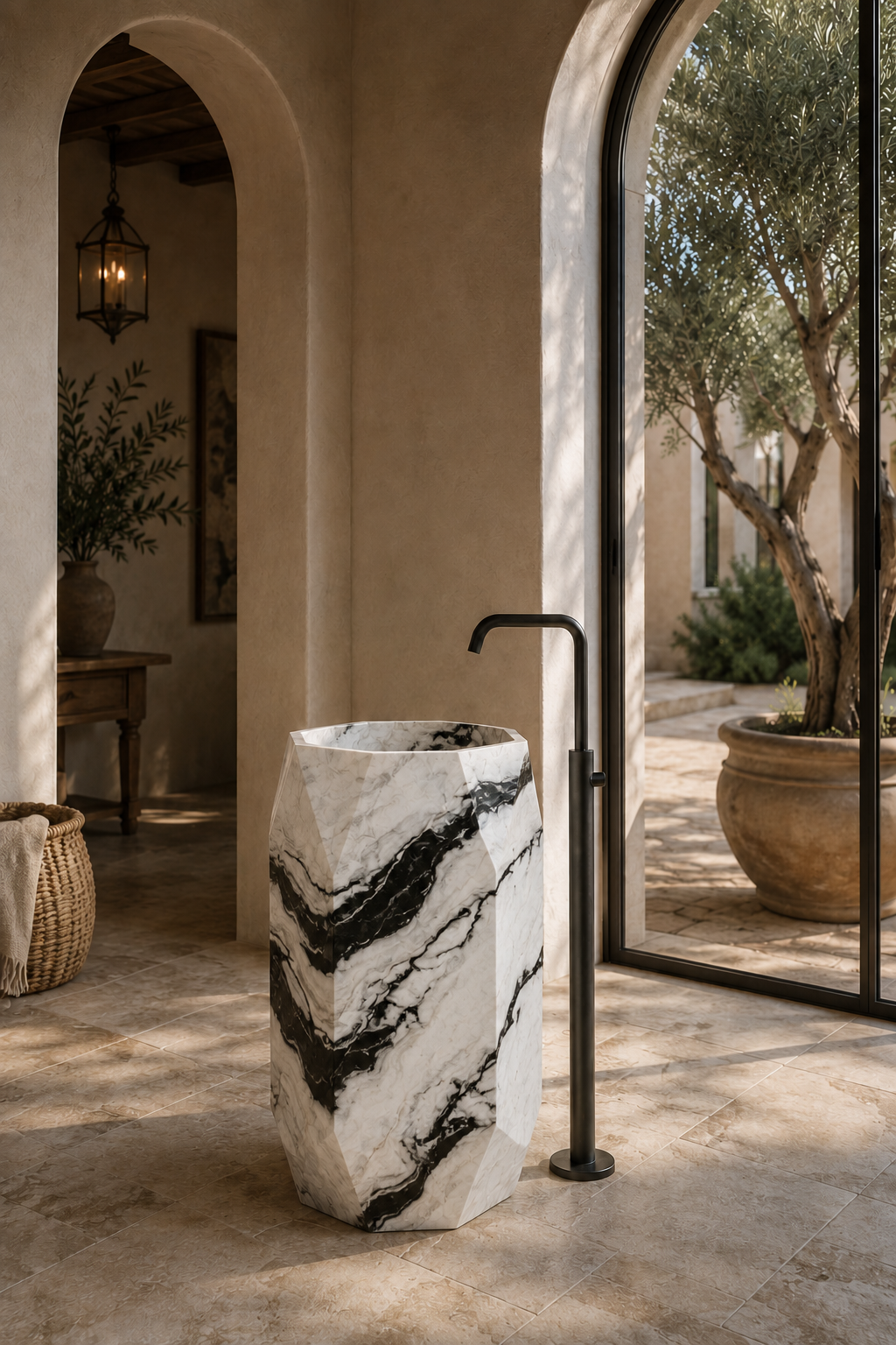 Panda white marble basin 
