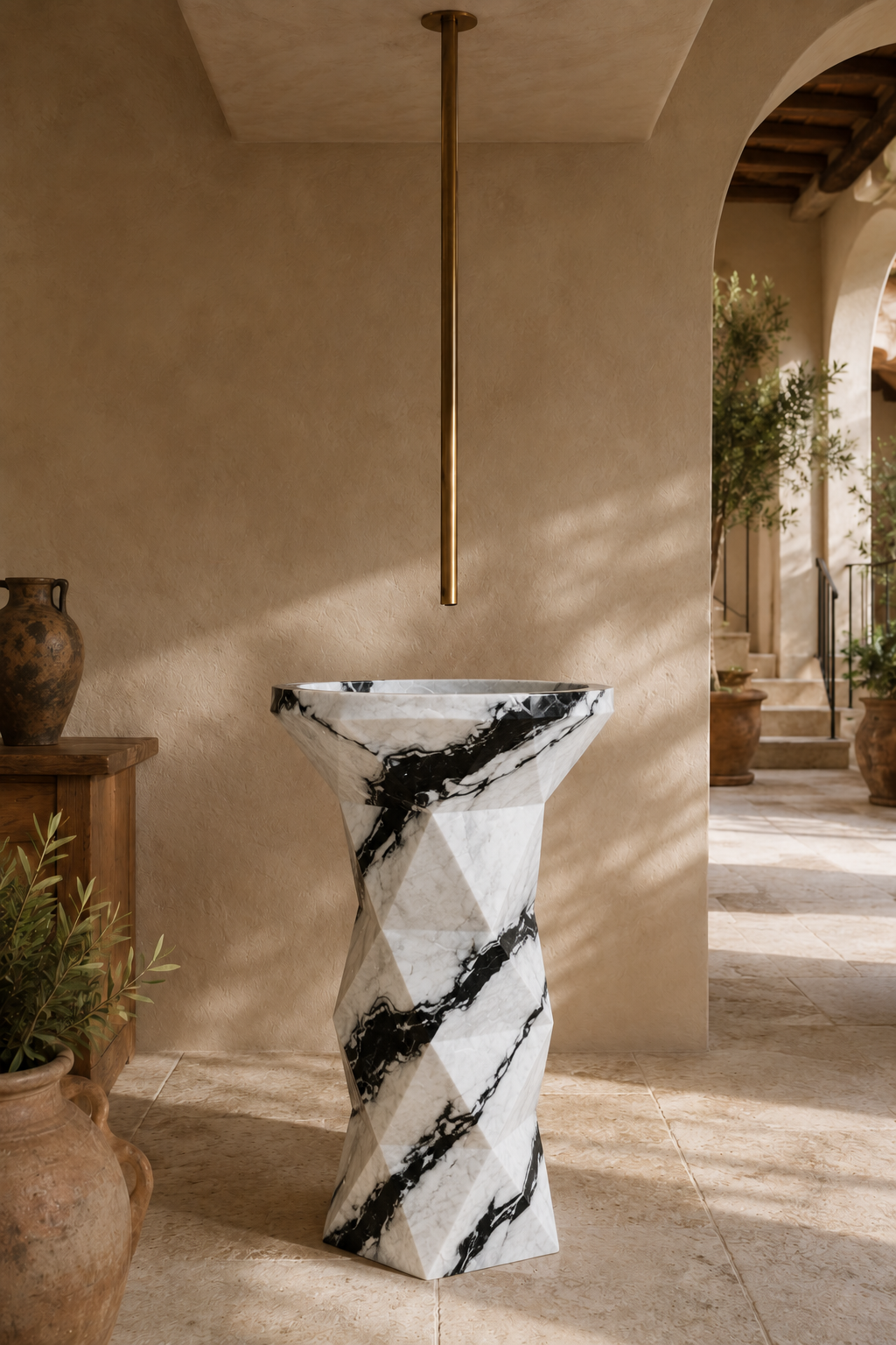 Panda white marble freestanding sink 