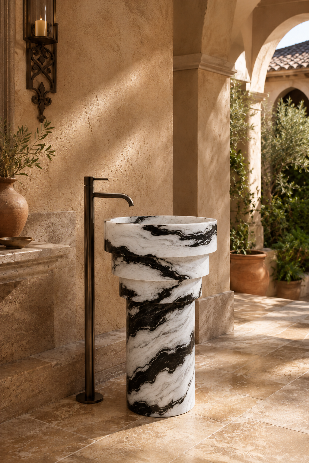Panda white freestanding marble sink 