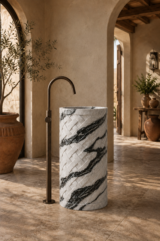 Panda White Marble Pedestal, product view 1