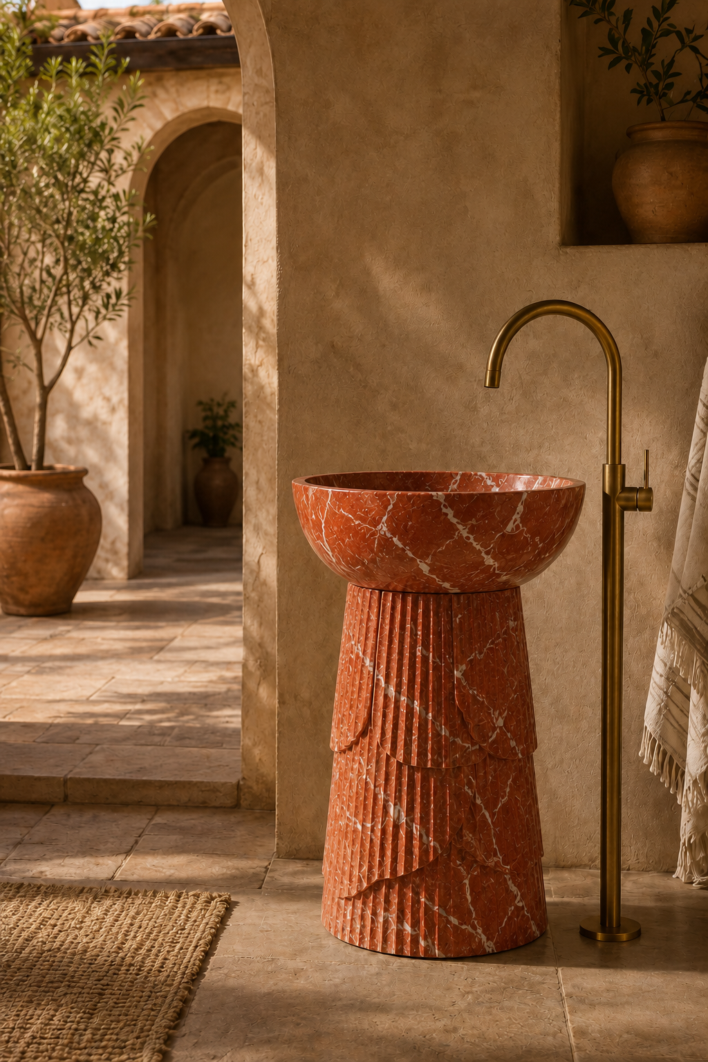 Freestanding marble Rosa Alicante basin 