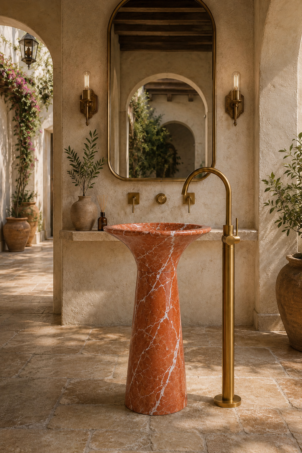 Freestanding Rosa Alicante marble pedestal 