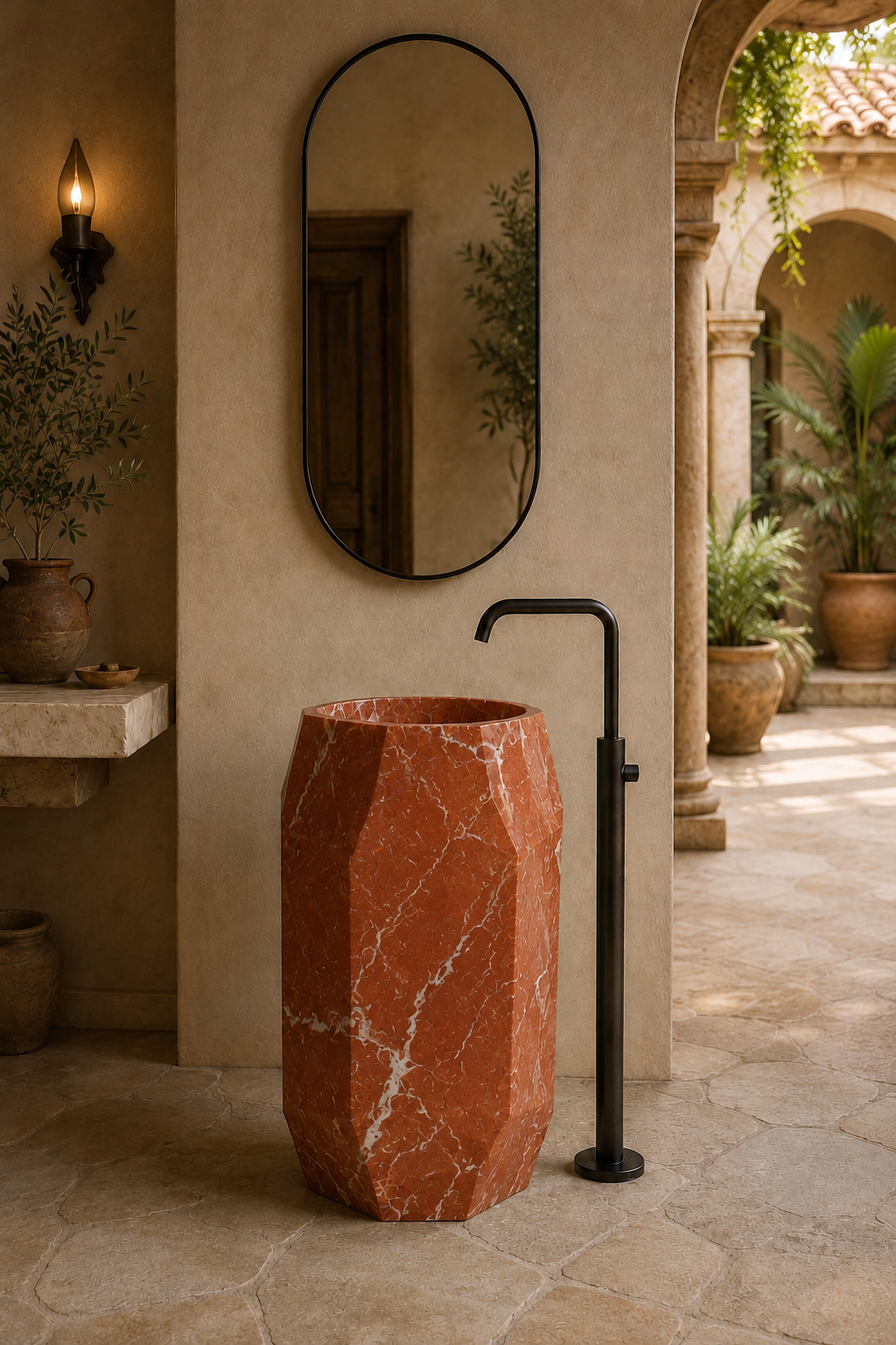 Rosa Alicante freestanding marble basin 