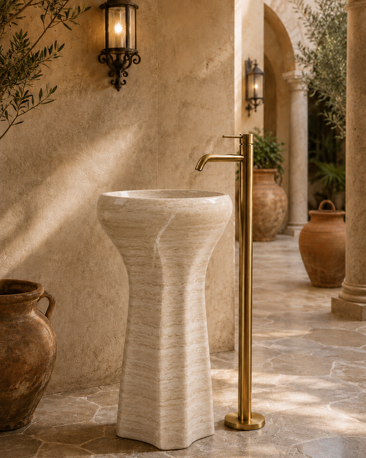 Beige Travertine Marble Pedestal, product view 1
