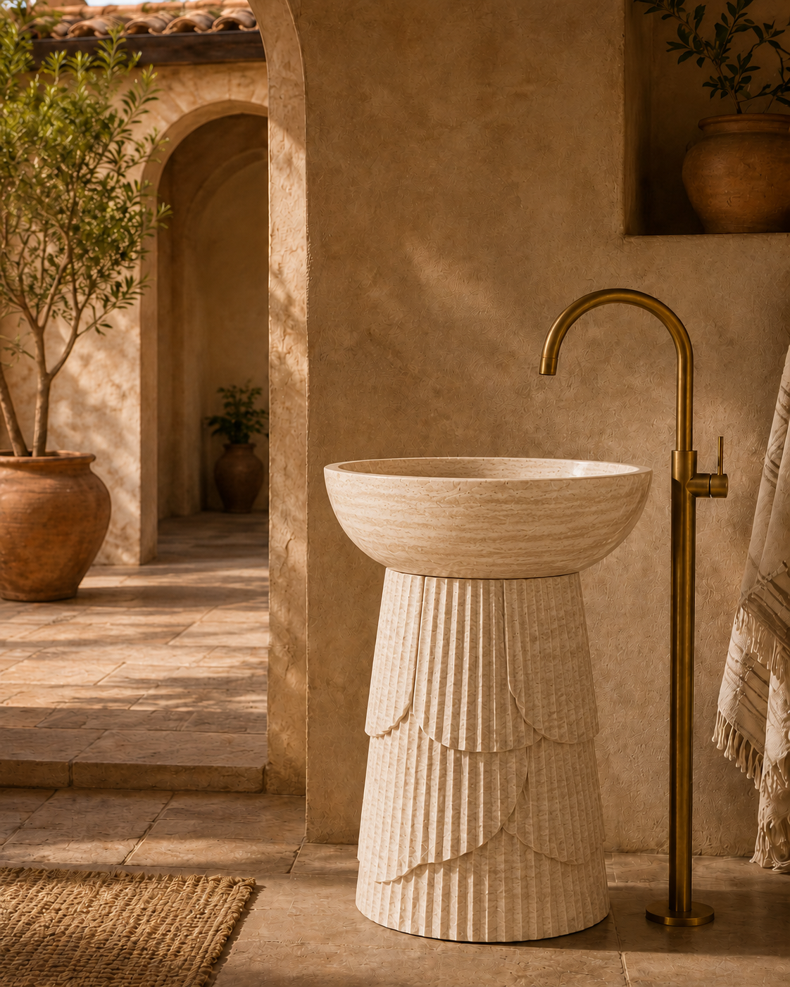 Beige travertine sink 