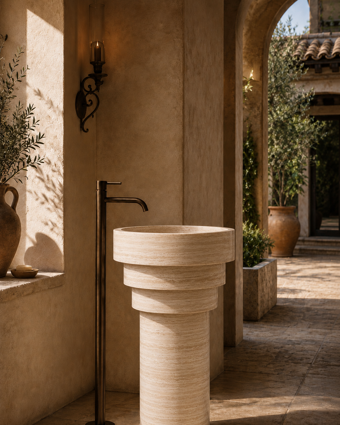 Freestanding marble pedestal beige travertine 