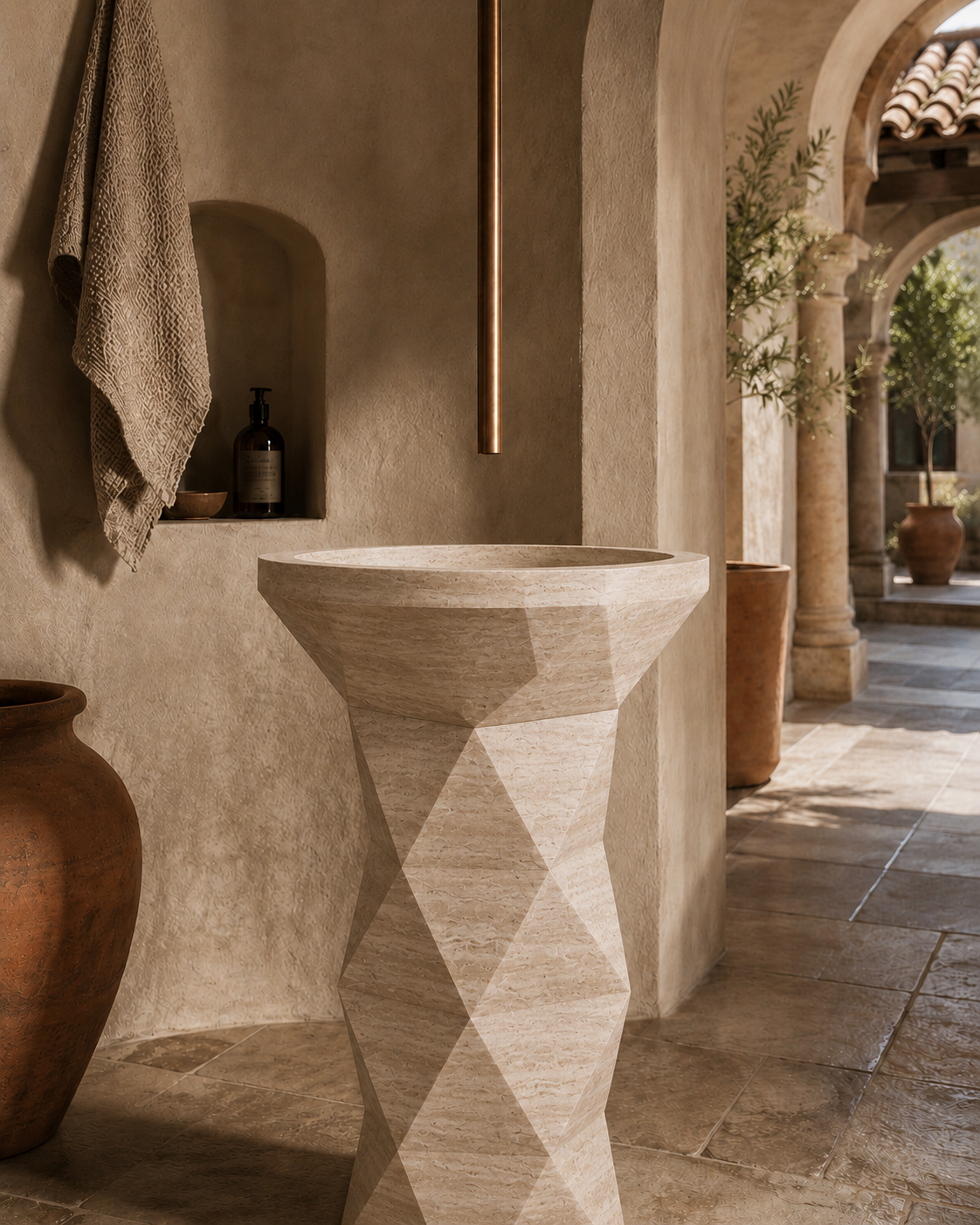 Beige travertine marble basin 