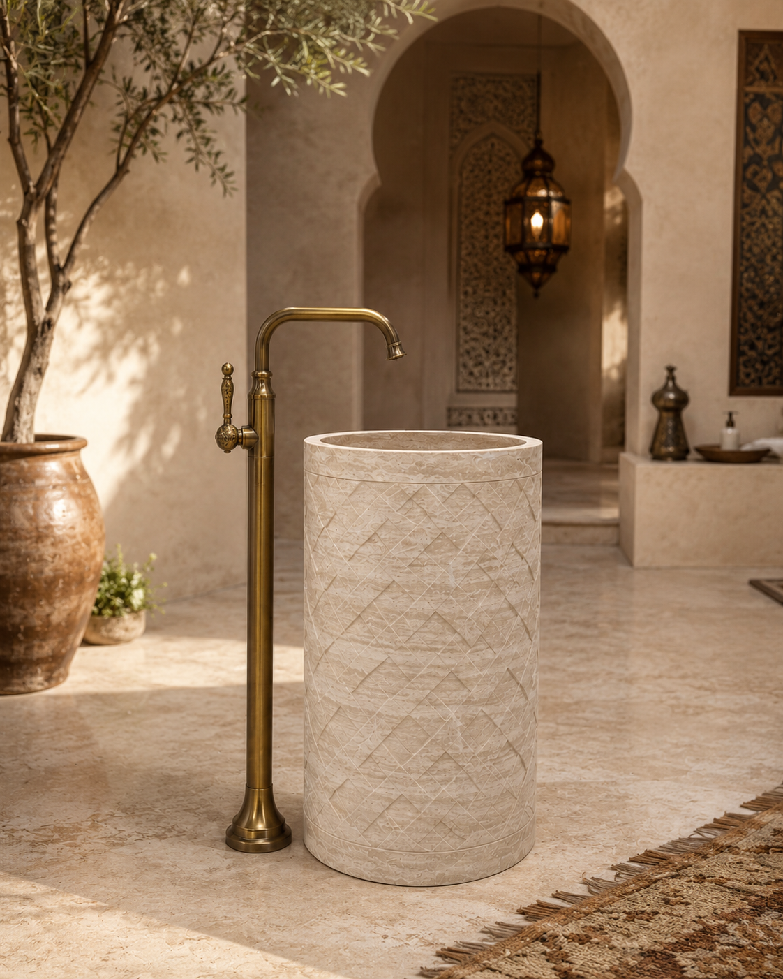 Beige travertine marble basin 
