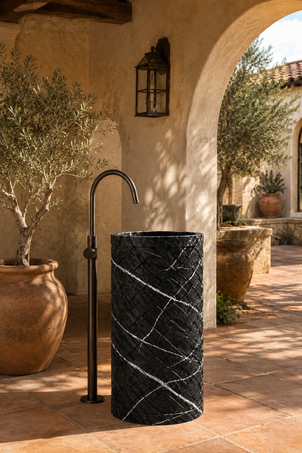 Freestanding Nero Marquita marble basin 