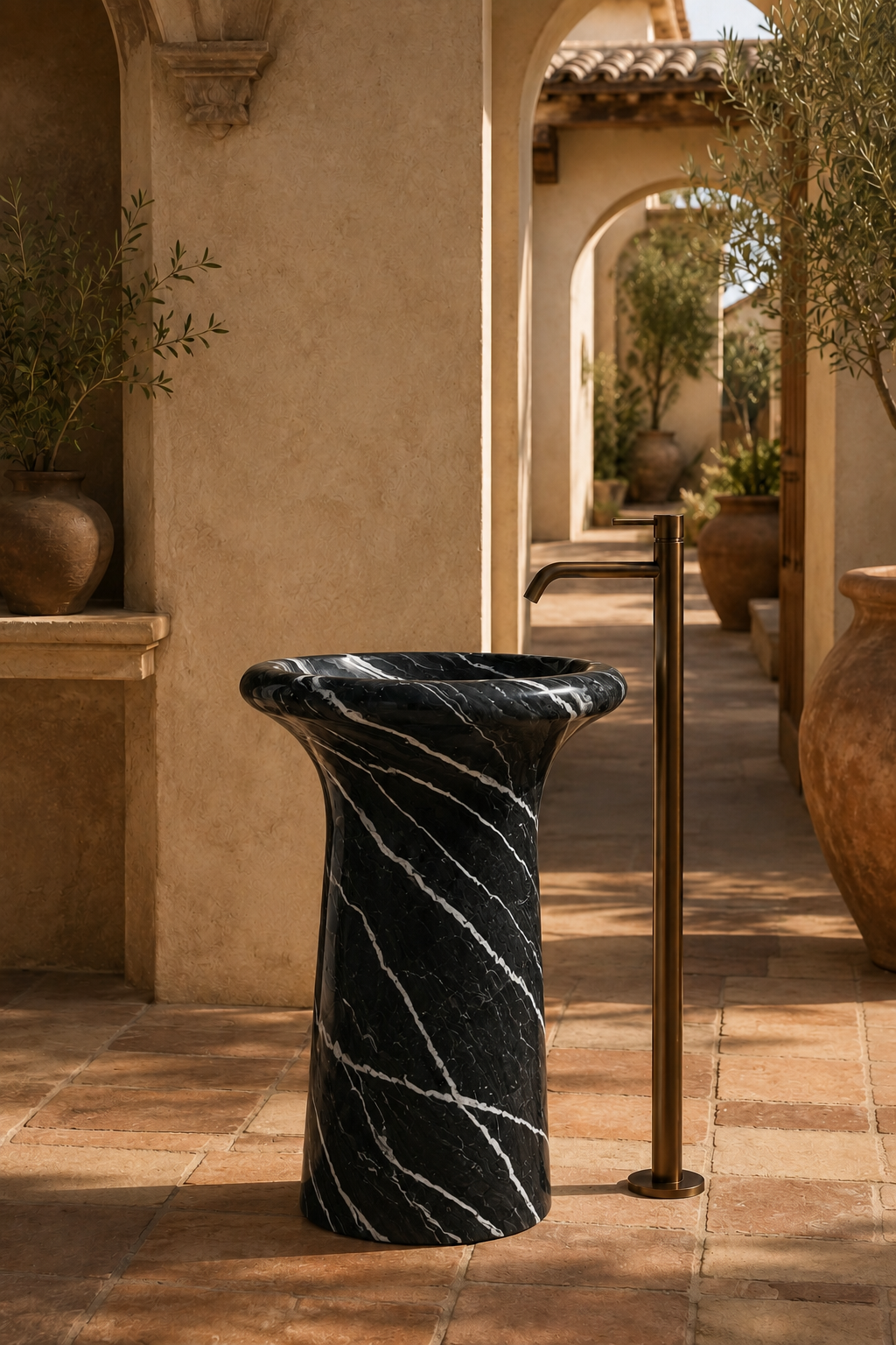 Freestanding Nero Marquita marble sink 