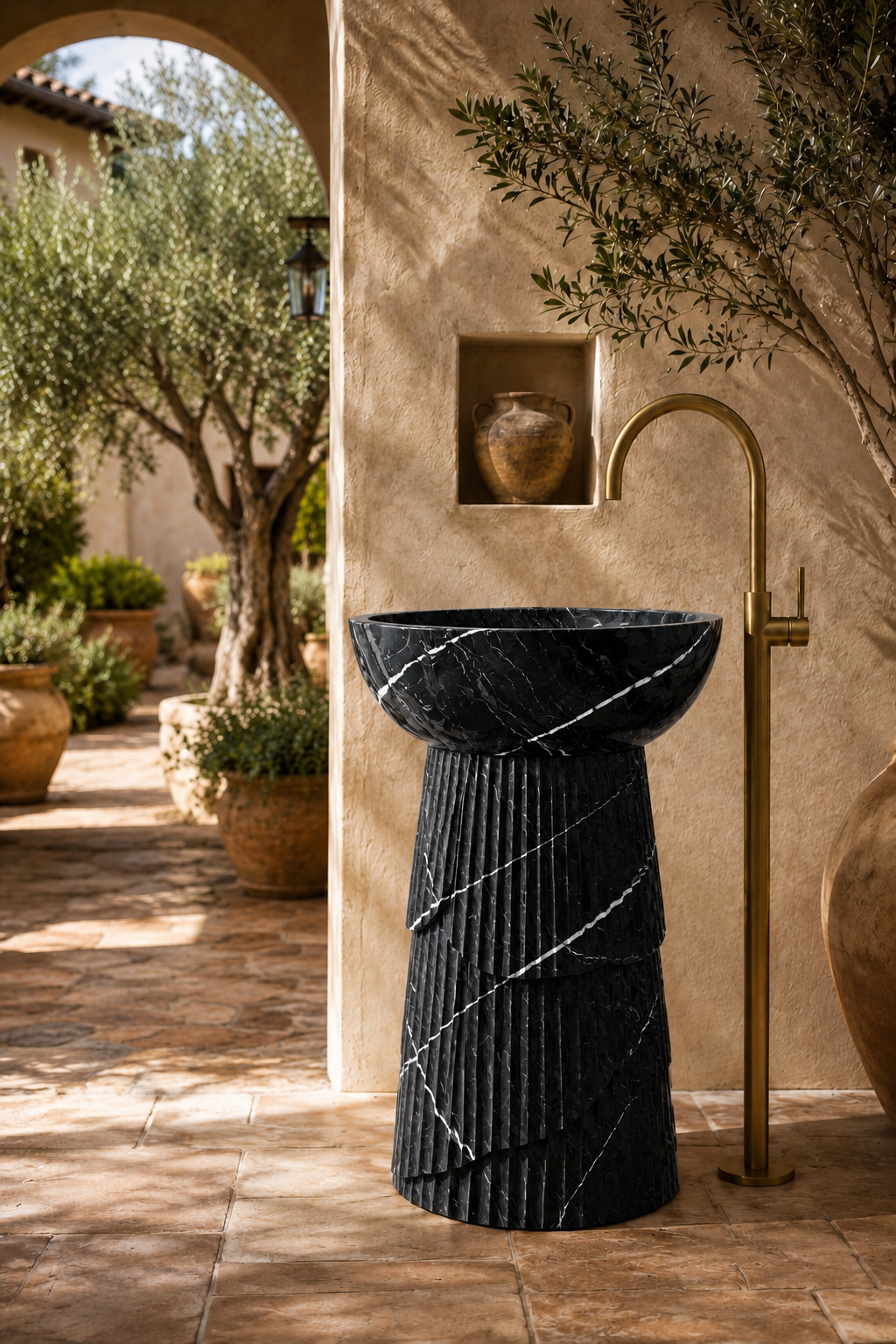 Freestanding Nero Marquita marble pedestal 