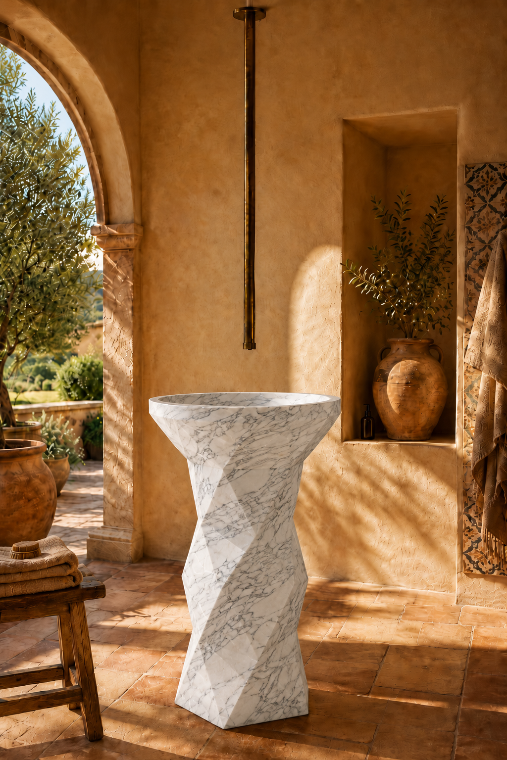 Freestanding arabescato Corchia marble basin 