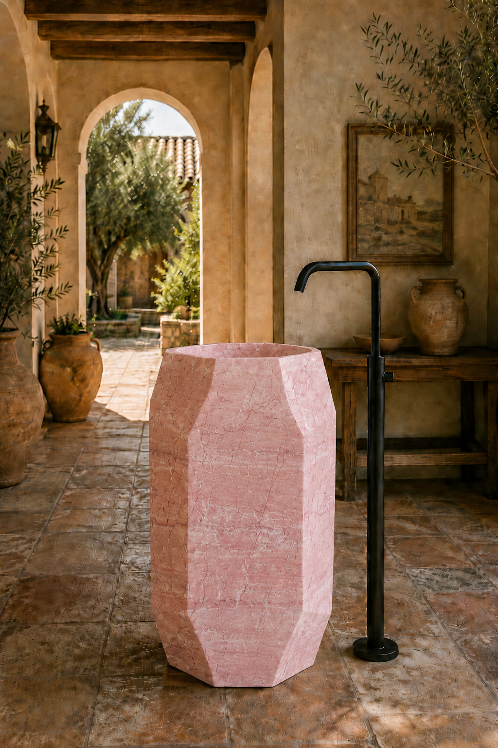 Rose cream marble sink 