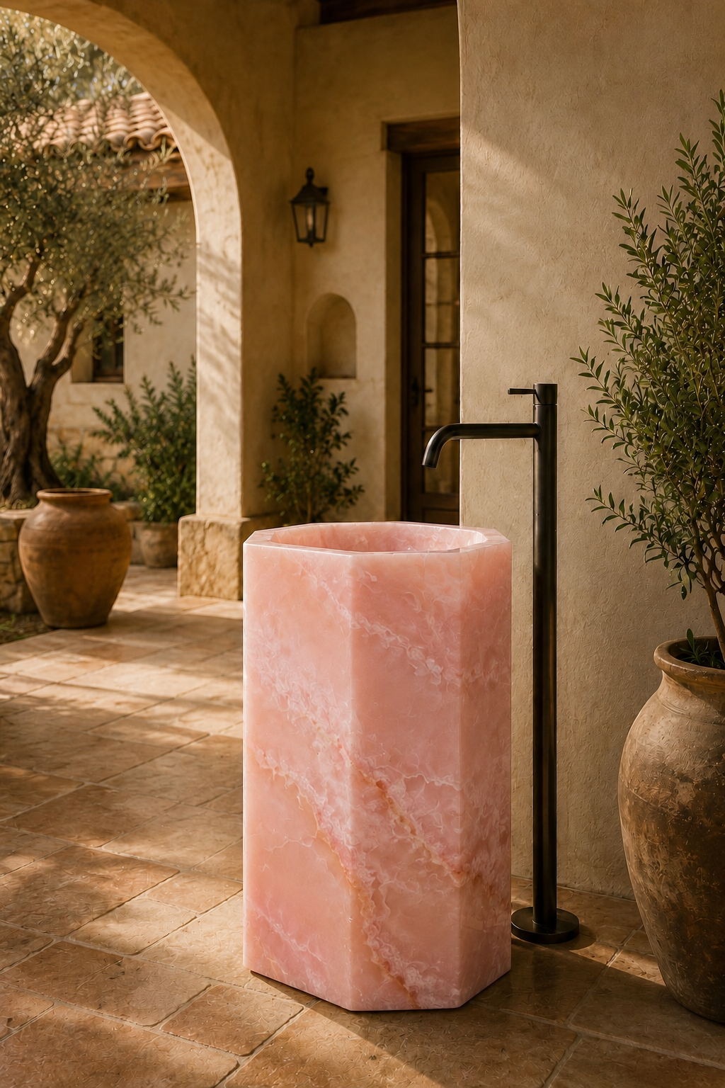 Pink onyx freestanding stone basin 
