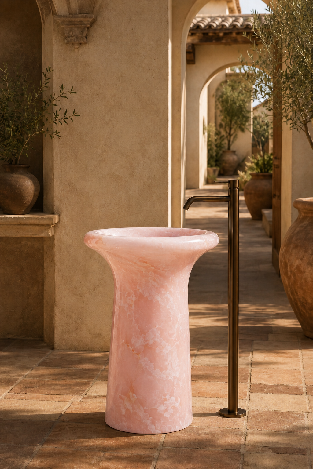 Freestanding pink onyx stone pedestal 