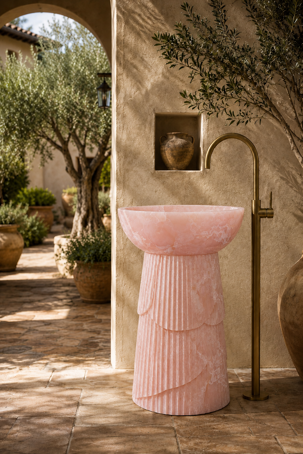 Pink onyx stone basin 