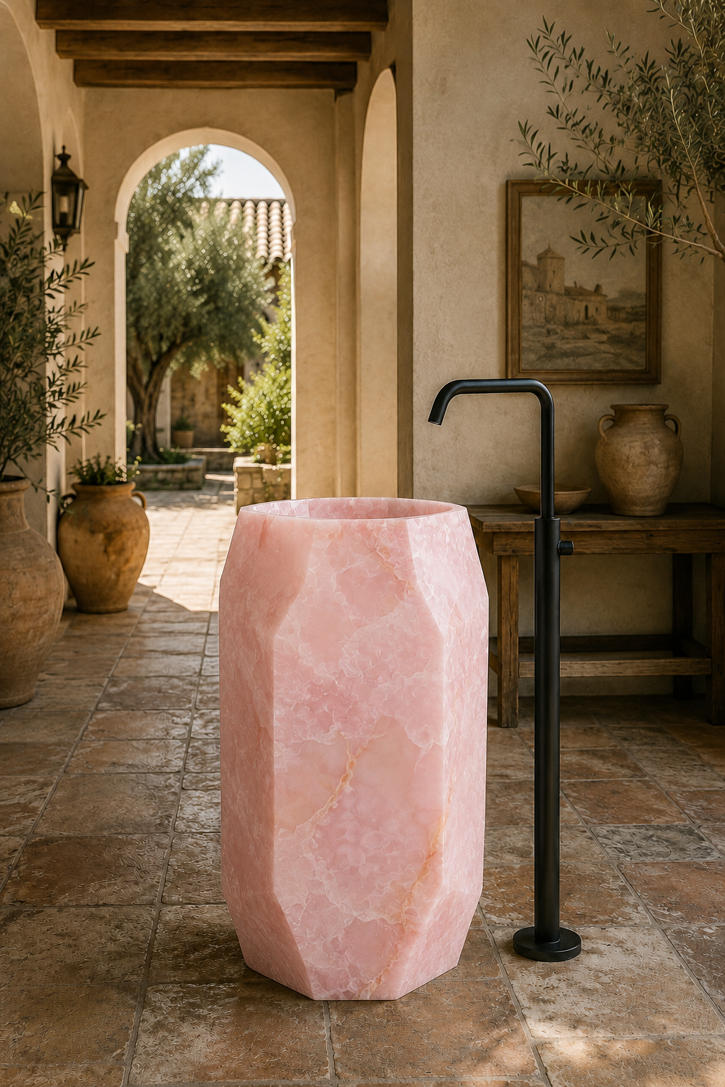 Pink onyx stone pedestal 