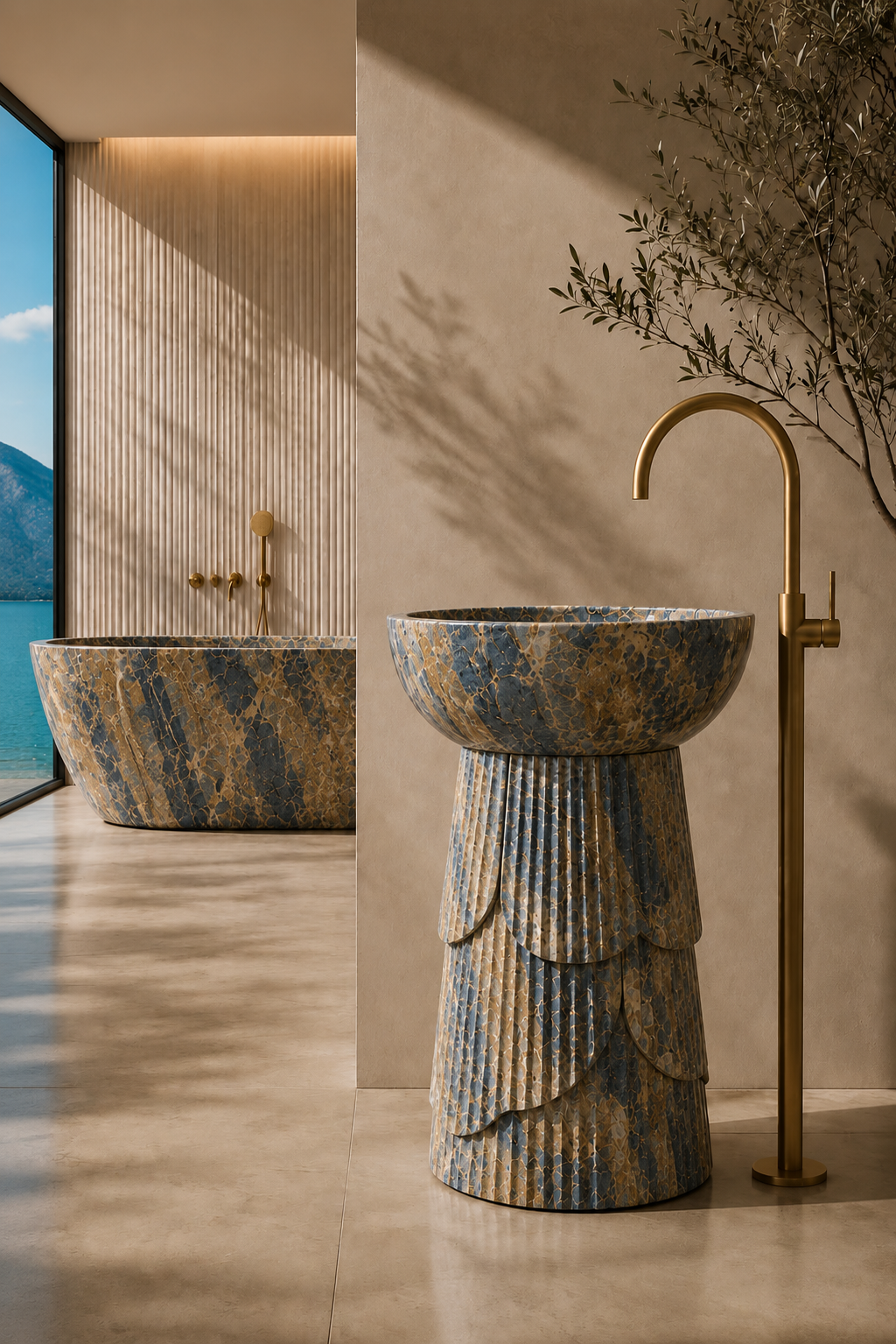 Luxury Blue Marble Pedestal Basin