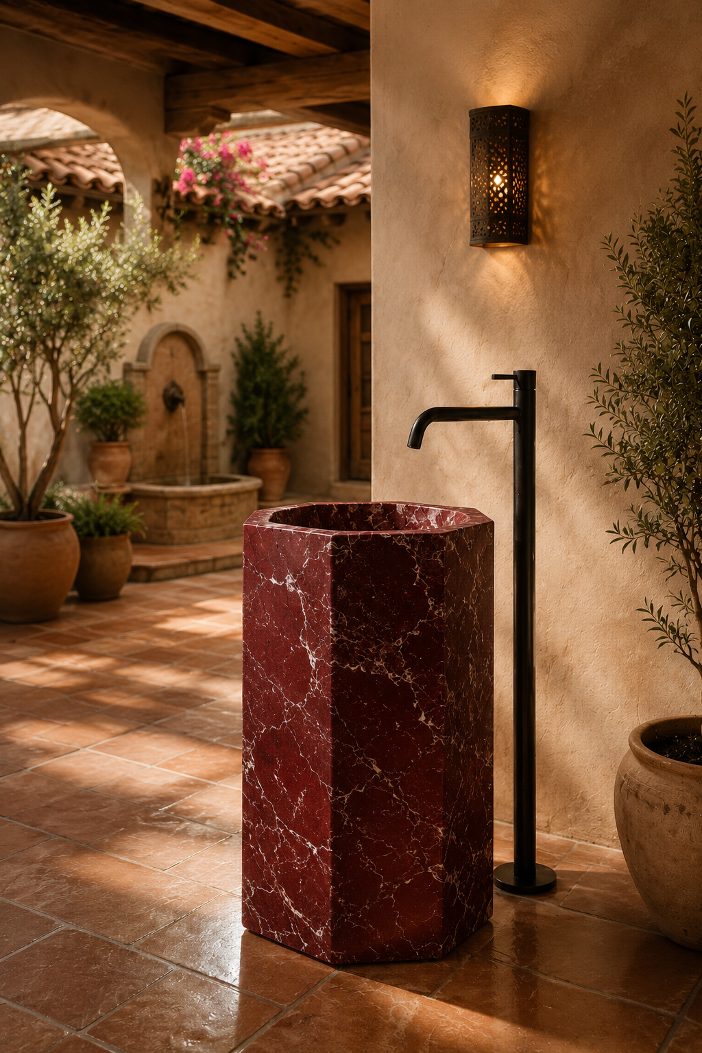 Marble pedestal basin Rosso Levanto 