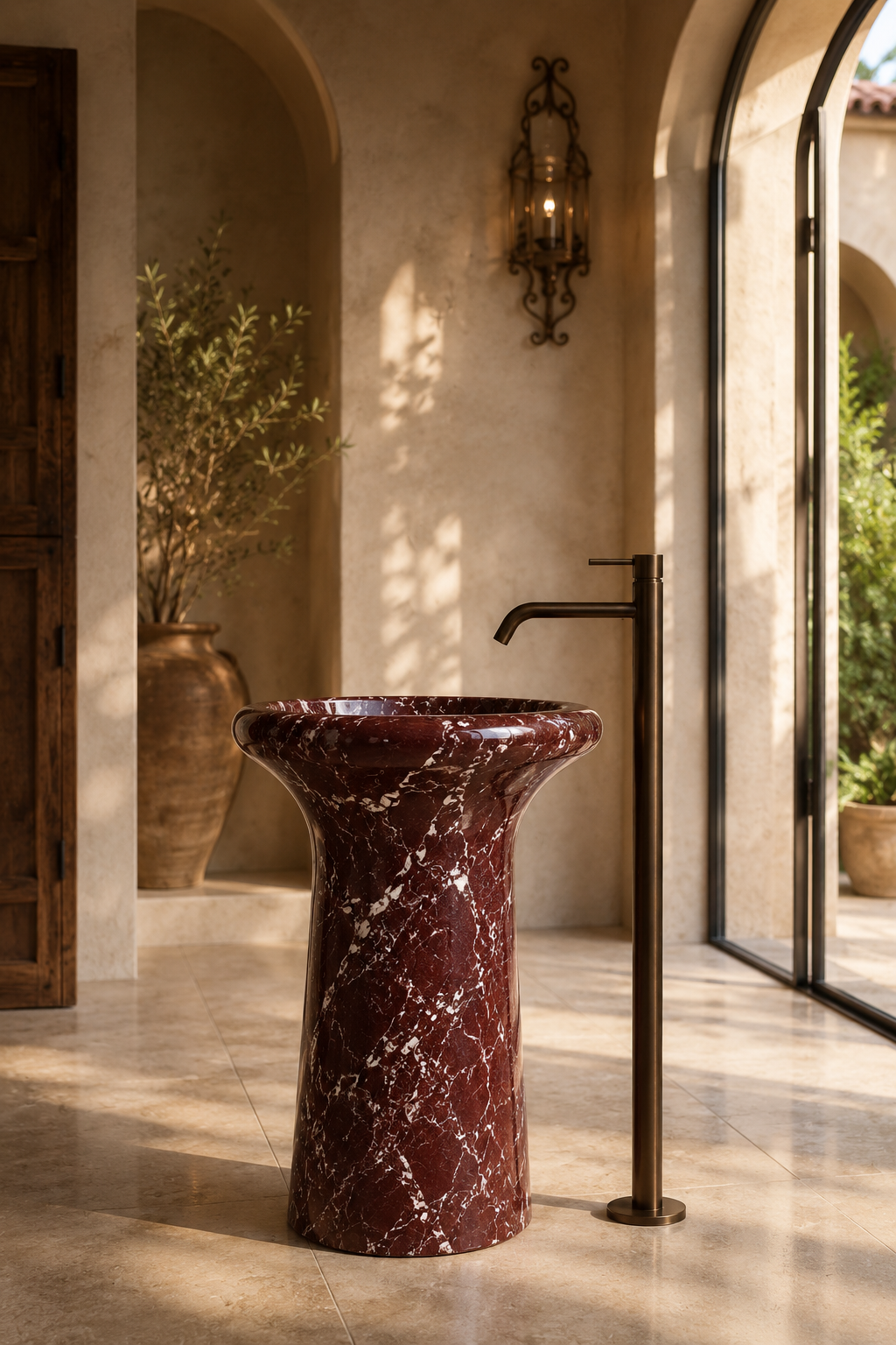 Freestanding Rosso Levanto marble basin 